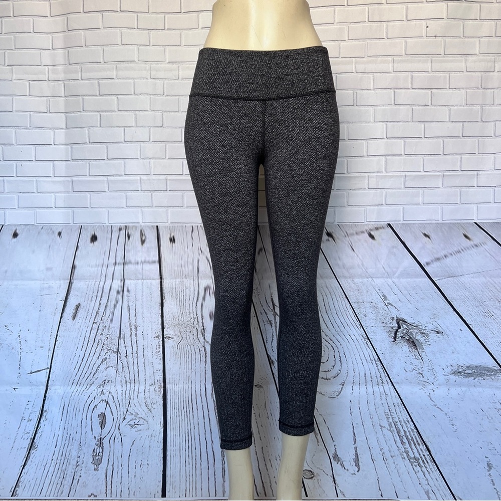 LULULEMON Wonder Under Leggings 4 Heathered Black Herringbone Low Rise Tight